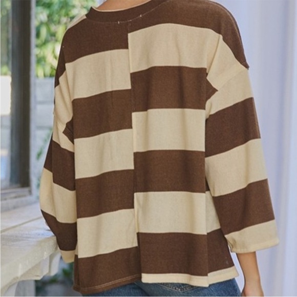 NWT CES FEMME Long Sleeve Striped V-Neck Oversized Relaxed Fit Size Large - Picture 4 of 5